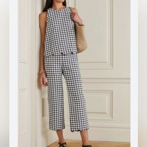 NWT LISA MARIE FERNANDEZ Cropped Gingham Cotton-blend Bouclé Straight-leg Pants